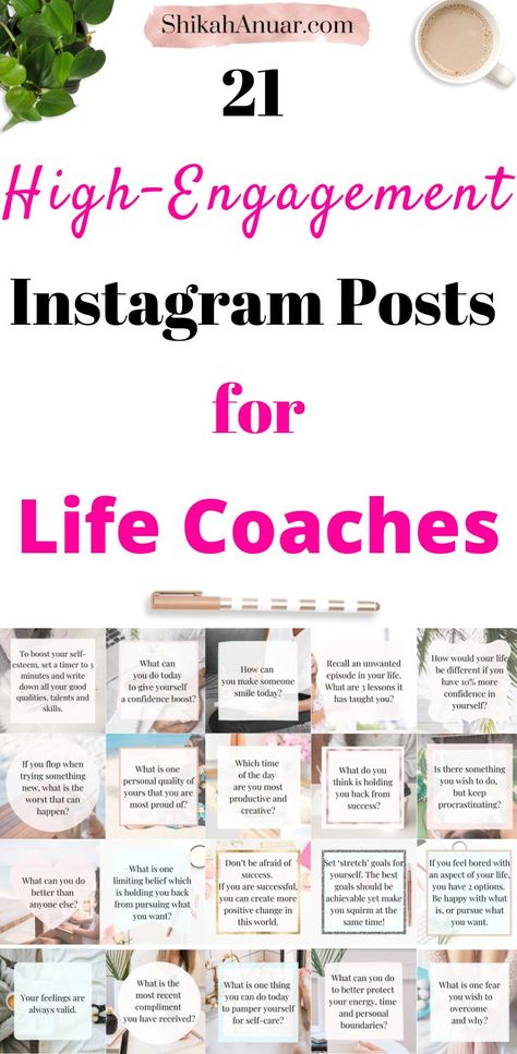 Attention: Life coaches who want more engagement on IG but struggle to find content for Instagram! Download my 21 done for you Instagram content exclusively designed for life coaches below. These 21 Instagram posts can also give you some Instagram content ideas for your business. The result? High engagement with your followers, building your followers’ trust and closing more sales! Life Coach Instagram Content, Life Coach Post Ideas, Life Coaching Exercises, Life Coaching Content, Life Coach Quotes Inspiration, 1:1 Coaching, Fitness Content Ideas For Instagram, Coaching Content, Something To Post