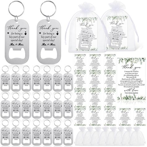 PRICES MAY VARY. Comprehensive Package: the package includes 50 pieces each of the metal bottle opener, card, and organza bag, this fulfills the quantity requirement for your wedding guests; This complete set ensures you have enough wedding thank you favors, good for enhancing the consistent look and feel of your event Material Composition: this set includes wedding gifts for guests made reliably, the flat bottle opener is composed of stainless steel, ensuring long use, while the cards are craft Useful Wedding Favors For Guests, Useful Wedding Favors, Alcohol Wedding Favors, Wedding Keychain, Key Bottle Opener, Gifts For Guests, Wedding Bottles, Best Wedding Favors, Bottle Opener Keychain