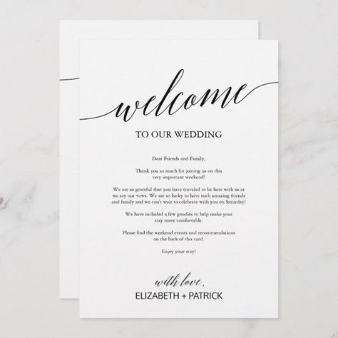 Elegant Black Wedding Welcome Letter Wedding Welcome Letter, Wedding Welcome Letters, Wedding Signs Seating, Wedding Vector Art, Destination Wedding Welcome Bag, Personalized Wedding Invitations, Welcome Letter, Wedding Itinerary, Sage Wedding