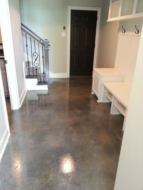 Farmhouse Epoxy Floor, Concrete Kitchen Floor, Concrete Floors In House, Cement Stain, Concrete Floor Coatings, Painted Concrete Floors, Concrete Interiors, Concrete Stained Floors, Basement Floor