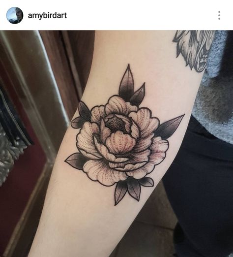 Dotwork peony flower in the elbow ditch by Amy Williams Tattoo Peony Elbow Tattoo, Ditch Tattoos, Elbow Ditch Tattoo, Floral Arm Tattoo, Tattoos Inspo, Elbow Tattoo, Tattoo Floral, Peony Tattoo, Floral Tattoos