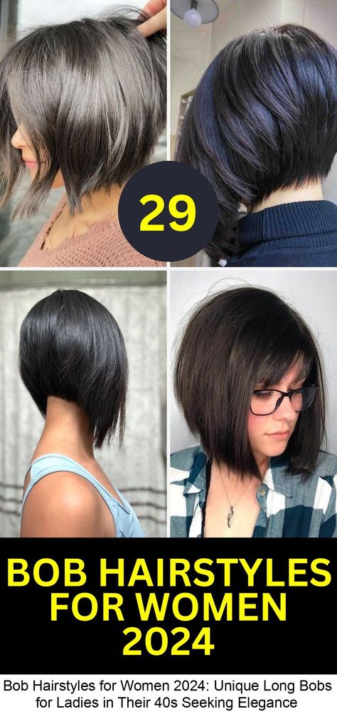 Discover the top 29 bob hairstyles for women in 2024 with our expert guide. From chic short bobs to elegant long bobs, find your perfect style. Whether you're over 40, 50, or want a fresh look, these updated and classy bobs are tailored for thick hair, with bangs, and for every face shape. Embrace the new year with a stunning makeover. Get inspired now! #bobhairstyleideas Bob Haircut 2024 Trends, Short Inverted Bob With Bangs, Short Bob Hairstyles For Fine Hair 2024, Inverted Bob Haircuts For Fine Hair, Back View Of Bob Hairstyles, Bob Hairstyles With Layers, Choppy Bob For Thick Hair, Haircut Bobs, Thick Hair With Bangs