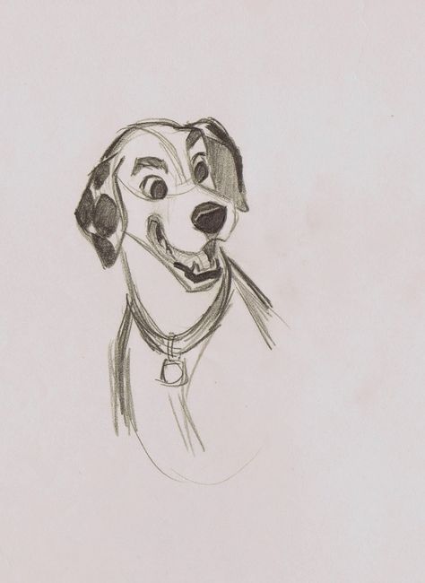 It is interesting to see how Milt tried early on to incorporate the dark edges of a Dalmatian's mouth into the design, an idea that was eventually dropped. Milt Kahl, Draw Dogs, Dog Sketch, Disney Dogs, Disney Concept Art, Disney Sketches, Cartoon Sketches, Concept Art Character, Love Illustration