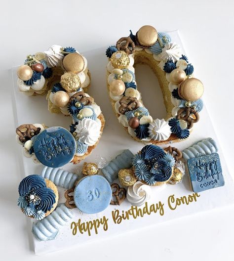 Letter Cake Ideas For Men, Mens Number Cake, Simple 30th Birthday Cake For Men, Number 80 Birthday Cake, Blue And Gold Number Cake, 30 Number Cake For Men, 40 Number Cake For Men, 60 Number Cake For Men, Number Cake Decorating Ideas For Men