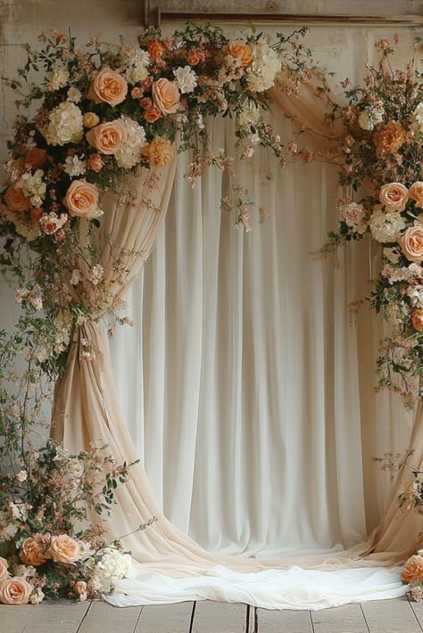 35+ Wedding Flower Arches That Wow Wooden Ceremony Backdrop, Wedding Arch Ideas With Lights, Diy Wedding Ceremony Decorations, Wedding Alter Flowers Pillars, Spring Wedding Flower Arch, Wedding Altar Ideas Indoor Ceremony Arch, Wedding Flower Arch Ideas, Flower Arch Ideas, Wedding Square Arch