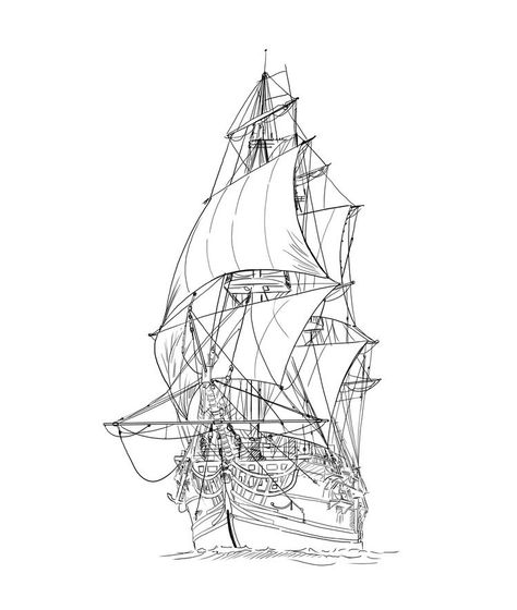 Tall Ships Tattoo, Pirate Ship Tattoo Stencil, Sailship Tattoo, Pirate Ship Outline, Ship Tattoo Stencil, Pirate Ship Tattoo Drawing, Ship Outline, Ship Tattoo Design, Pirate Ship Drawing