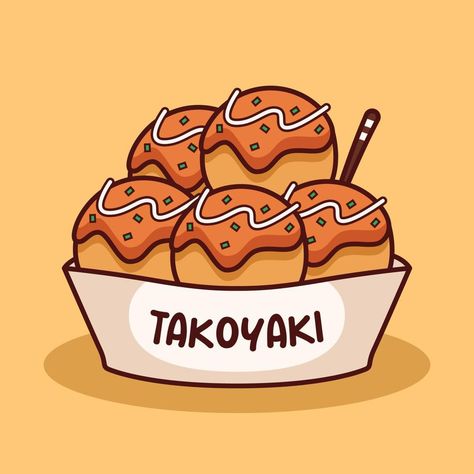 cute takoyaki illustration in flat design Takoyaki Illustration, Sweet Sushi, Cute Cartoon Food, Balanced Eating, Peanut Butter And Banana, Food Sketch, Food Cartoon, Food Illustration Art, Vector Food