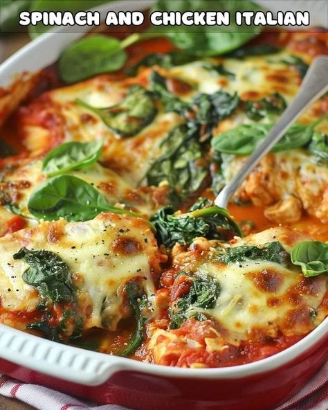 Mediterranean Diet & Recipes For Beginners | Spinach and Chicken Italian | Facebook Chicken Spinach Marinara Recipes, Mediterranean Diet Recipes For Beginners, Chicken Italian, Chicken Spinach, Tomato Pasta Sauce, Chicken And Spinach, Italian Chicken, Tomato Pasta, Spinach Stuffed Chicken