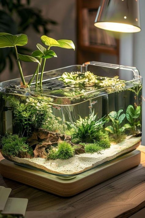 Discover the endless possibilities of planted aquariums with our innovative planted tank ideas. See how different themes and plant arrangements can completely transform your aquarium. Dive deeper into aquascaping by clicking through to our blog post for inspiration and detailed advice on creating your own planted tank. Decorative Fish Tank, Terrarium In Fish Tank, Plant Fish Tank Ideas, Fish Tank With Live Plants, Plant Aquarium Ideas, Aquascape Aquarium Ideas, Betta Fish Tank Ideas Aquascaping, Aquarium With Plants, Live Plant Aquarium