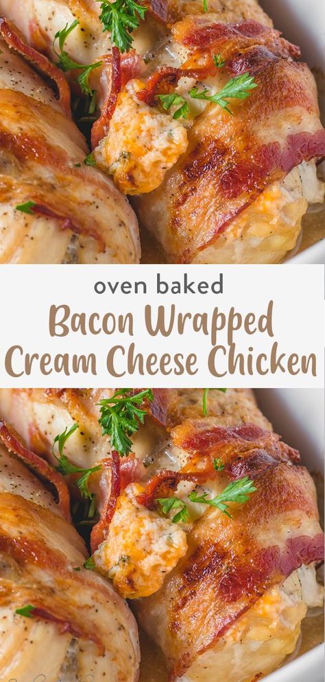 Bacon Wrapped Cream Cheese Chicken, Bacon Wrapped Cream Cheese, Bacon Wrapped Stuffed Chicken, Bacon Wrapped Chicken Breast, Oven Baked Bacon, Cheese Stuffed Chicken, Wrapped Chicken, Baked Bacon, Cheese Chicken