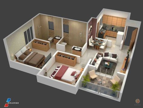 Simple And Affordable Two Bedroom Self Contained House Plan Ideas For Small Families » Ghanawish Radio 2 Bedroom House Design, Night Views, Small Modern House Plans, Two Bedroom Apartment, 3d House Plans, Small House Layout, Apartment Floor Plan, House Floor Design, Apartment Floor Plans