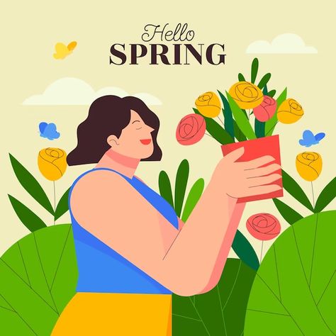 Spring Vector Illustration, Spring Vector, Spring Illustration, Poster Inspiration, Spring Flats, Flat Design Illustration, Summer Illustration, Illustrator Tutorials, Spring Women