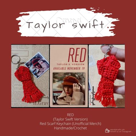 Taylor Swift Red Scarf Crochet Pattern, Taylor Swift Red Scarf Crochet, Taylor Swift Scarf, Scarf Keychain, Taylor Swift Red Album, Red Cross Stitch, All Too Well, Taylor Swift Red, Flower Crochet