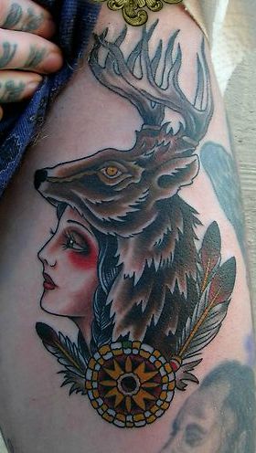 Deer Woman, Deer Tattoo, Tattoo Traditional, Indian Tattoo, American Tattoos, Foot Tattoo, American Traditional Tattoo, School Tattoo, Deer Head