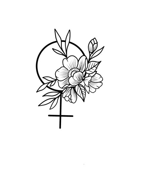 Female Symbol Tattoo Flower, Female Sign Tattoo Flower, Female Gender Symbol Tattoo, Gender Symbol Tattoo, Minimal Feminism Tattoo, Venus Symbol Tattoo, Chloe Tattoo, Trans Symbol, Feminism Tattoo