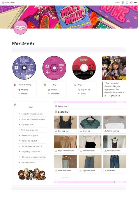 Y2k Template, Study Pinterest, Template Study, Pinterest Home Page, Cute Wardrobe, Personal Website Design, Easy Wardrobe, Notion Inspo, Notion Ideas