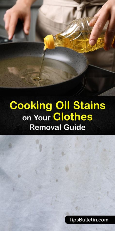 Oil stain removal is easy when you have the right tips. Discover how to get grease and cooking oil stains off your clothes and out of your life for good. Learn how to save fabrics with baking soda, dish soap, hot water, and more in our terrific tutorials. #remove #cooking #oil #clothes How To Get Grease Stains Out Of Shirts, How To Get Cooking Oil Out Of Clothes, How To Get Grease Spots Out Of Clothes, Oil Out Of Clothes, Diy Shampoo Recipe, Remove Grease Stain, Diy Household Cleaners, Baking Soda For Hair, Baking Soda Benefits