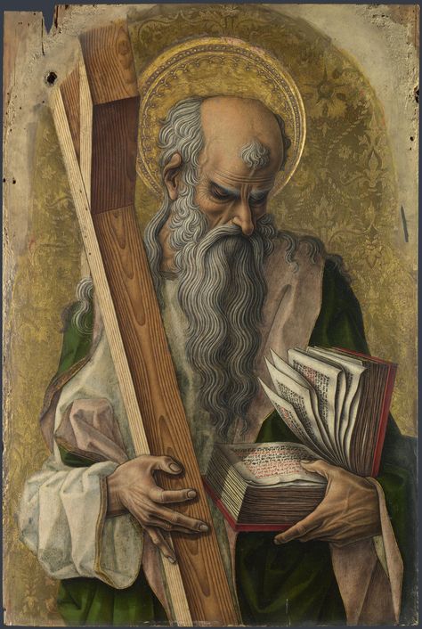 Saint Andrew / San Andrés // // 1476 // Carlo Crivelli // This painting is part of the group: The Demidoff Altarpiece // National Gallery, London Carlo Crivelli, Saint Catherine Of Alexandria, Saint Andrew, National Gallery London, St Andrew, Catholic Images, San Francesco, Italian Painters, Religious Icons