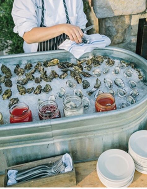 Wedding Food Stations, Oyster Roast, Reception Food, Wedding Reception Food, Raw Bars, Food Stations, Oyster Bar, Seaside Wedding, Nautical Wedding