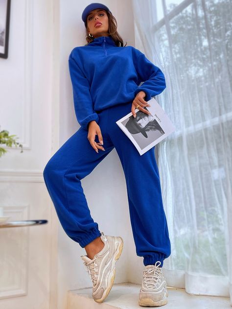 Blue Joggers, Co Ord, Two Piece Outfit, Quarter Zip, Sweater Dress, Two Piece, Sweatshirts, Free Shipping, Blue