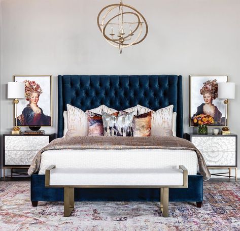 Blue Headboard, Tall Bed, The Age Of Innocence, Bedroom Headboard, Blue Bedding, High Fashion Home, Blue Bedroom, Master Bedrooms Decor, Room Ideas Bedroom