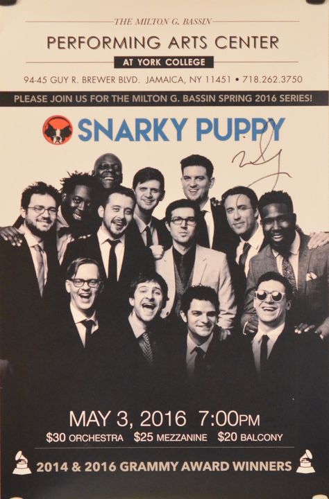 Snarky Puppy (Autographed) 10.5" x 16.5" Snarky Puppy, Art Inventory, Career Vision Board, Performing Arts Center, Award Winner, Grammy Awards, Performance Art, Orchestra, Autograph