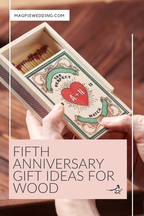 Want some cool and quirky gift ideas for your fifth wedding anniversary? Wood is what it's all about! Check some out here! #magpiewedding 5 Year Anniversary Wood Gift Ideas, 5 Year Anniversary Ideas For Him, Wood Anniversary Gifts For Her, Diy Wood Wedding Gifts, Diy Wood Anniversary Gifts For Him, 5 Year Anniversary Gift Ideas For Her, Five Year Anniversary Gift For Him, 5 Year Wedding Anniversary Gift For Him, 5th Anniversary Gift Ideas For Him