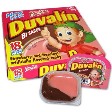 Free Shipping. Buy 30 Mexican Candies to Choose From Packs of 2 or 3 for Parties, Pi?atas, and Halloween - 2 Packs of Duvalin Hazelnut & Strawberry (Total Candies - 36) at Walmart.com Candy Kabobs, Creamy Pudding, Mexican Snacks, Mexican Candy, Strawberry Flavor, Candy Table, Cereal Recipes, Food Goals, Candy Shop