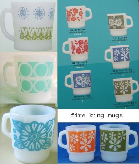 print & pattern: FIRE KING MUGS Vintage Fire King Patterns, Fire King Mugs, Patterns Mugs, Fire King Dishes, Vintage Cookware, Vintage Mugs, Vintage Dishware, Vintage Fire King, Vintage Kitchenware