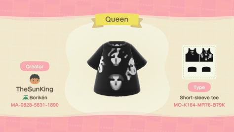 Cute Acnh Shirt Designs, Animal Crossing Clothing Patterns, Animal Crossing Town Tune, Acnh Pattern, Queen Bohemian Rhapsody, Acnh Clothes, Acnh Codes, Pocket Camp, My Animal