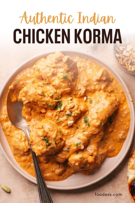 If you're looking for the ultimate chicken curry, this authentic Indian Chicken Korma recipe is the one to try! It features succulent boneless chicken simmered in a nutty and creamy korma sauce infused with a blend of spices, making it a dish your family will crave time and time again. Pair it with some butter naan for a truly unforgettable meal. It is so easy to prepare and is an ideal choice for a special dinner party or gathering. Head to my blog now for the full recipe and video tutorial! Chicken Korma Recipe Indian Foods, Indian Chicken Korma, Best Curry Recipe, Vegetarian Korma, Korma Sauce, Indian Chicken Curry Recipe, Naan Roti, Indian Chicken Curry, Butter Naan