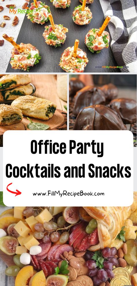 Office Party Cocktails and Snacks Recipes ideas. Easy mini finger food bites, appetizers and snacks, platters ideas for work employees for festive seasons. Work Party Finger Foods, Office Party Appetizers, Potluck Snacks For Work, Office Party Food Ideas, Office Party Foods, Potluck Snacks, Platters Ideas, Office Potluck, Smokies Recipe