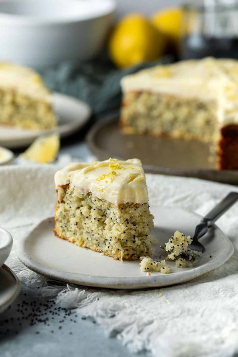 Light, fluffy and bursting with fresh lemon flavour, this lemon poppyseed cake is the perfect dessert for any occasion. Featuring a tangy lemon cream cheese frosting and ultra-tender crumb, it is a lemon lover’s dream! Poppyseed Cake, Lemon Poppyseed Cake, Lemon Cream Cheese Frosting, Lemon Cream Cheese, Poppy Seed Cake, Lemon Poppyseed, Lemon Cream, Lemon Cake, Cake Tins