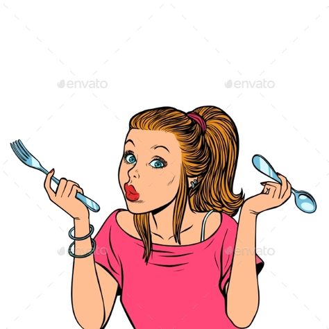 Woman with Fork and Spoon #Woman, #Fork, #Spoon Fork Clipart, Comic Png, Cartoon Pop Art, Cute Comic, Cartoon Pop, Retro Vector Illustration, Pop Art Retro, Comic Cartoon, Fork And Spoon