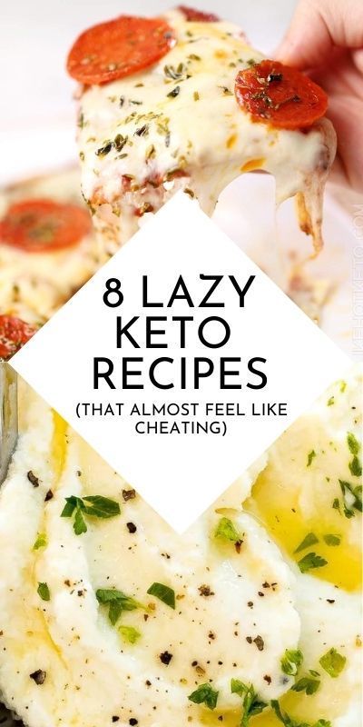 Collage image for easy keto recipes. The pin shows one image up top, and one image down bottom. And in the middle is a white diamond-shaped box with a black font title that reads, "8 Lazy Keto Recipes (That Almost Feel Like Cheating)." The recipes it does show on the pin are a pizza recipe and a cauliflower mashed potato recipe. Lazy Keto Recipes, Ground Beef Keto Recipes, Easy Keto Meals, Eating Keto, Lazy Keto, Free Keto Recipes, Keto For Beginners, Keto Recipes Dinner, Keto Meals