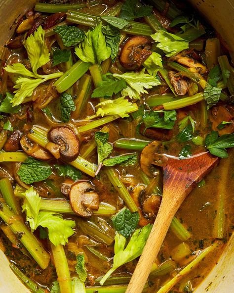 5 Persian Recipes for Weeknight Cooking From Najmieh Batmanglij | Epicurious Celery Stew, Stew With Mushrooms, Persian Dishes, Persian Recipes, Saffron Threads, Persian Cuisine, Cremini Mushrooms, Indian Dessert Recipes, Persian Food