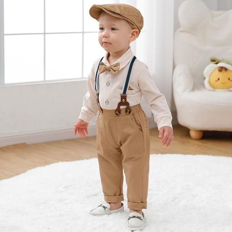 Amazon.com: Baby Boy Dress Clothes Baby Formal Outfit Baby Boy Wedding Outfit Boy Dress Shirt/Bowtie/Suspender Pants Set 3-6Months Beige: Clothing, Shoes & Jewelry Toddler Formal Outfit Boys, Baby Boy Wedding Outfit, Baby Boy Dress Clothes, Beige Clothing, Wedding Outfit For Boys, Boy Dress, Gentleman Outfit, Suspender Pants