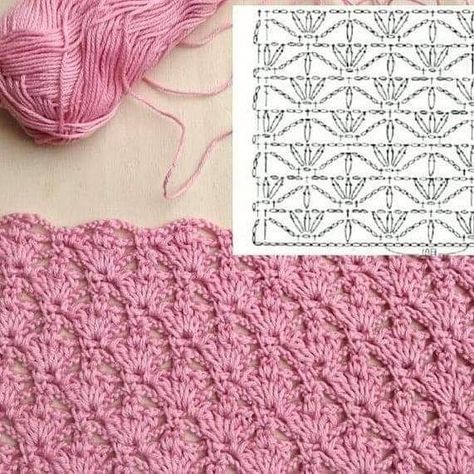 Diagram Crochet, Crochet Shell, Crochet Stitches Chart, Crochet Snowflake Pattern, Crochet Stitches Diagram, Crochet Shell Stitch, Crochet Knit Stitches, Crochet Hexagon, Shell Stitch