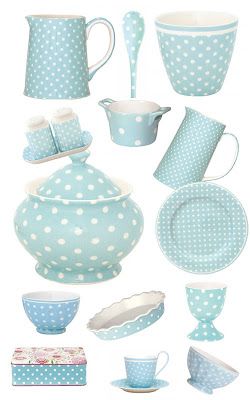 Some like it DOT: GreenGate in blue Polka Dot Dishes, Deco Pastel, Pastel Kitchen, Green Gate, Shabby Chic Kitchen, Aqua Turquoise, Beautiful Dishes, Tiffany Blue, Vintage China