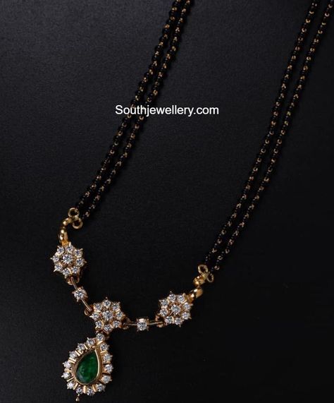 Two line nallapusalu necklace with diamond pendant Black Beads Long Chain Designs, Karma Captions, Black Beads Chain Indian, Long Black Beads Mangalsutra Designs, Long Mangalsutra Designs Gold, Necklace With Diamond Pendant, Diamond Neckalce, Black Beads Chain, Girl Frock