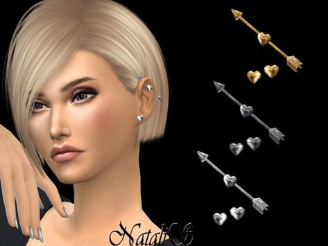 Tattoos/Piercings: Heart arrow industrial barbell piercing by NataliS from The Sims Resource • Sims 4 Downloads Tattoo Arrow, Industrial Earrings, Sims 4 Tattoos, Sims 4 Piercings, Sims 4 Black Hair, Arrow Heart, Sims 4 Game Mods, Barbell Piercing, Sims 4 Dresses