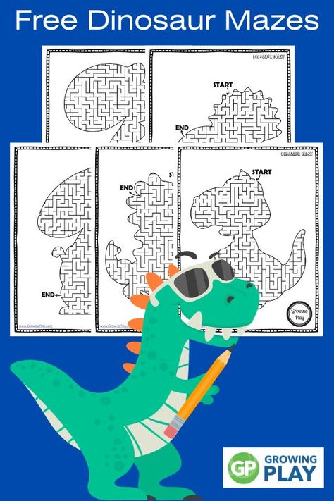 Dinosaur Maze PDF Packet - Free Printables - Growing Play Dinosaur Facts For Kids, Dinosaur Facts, Printable Mazes, Dinosaur Puzzles, Mazes For Kids, Dinosaur Activities, Library Programs, Facts For Kids, The Good Dinosaur