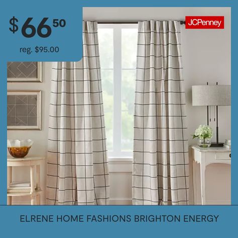 Add a touch of modern style to your windows with the brighton windowpane plaid blackout window curtain collection. over a linen textured panel, these trendy curtains feature a distressed windowpane plaid grid in four classic colors and provide blackout benefits, making them the perfect addition to every decor style. featuring a gray liner affixed to the back, the brighton panels prevent most light from entering windows to help darken any room for your best sleep. ideal for bedrooms, living room… Curtain Living Room, Country Chic Decor, Window Curtains Living Room, Blackout Panels, Bedroom Drapes, Textured Panels, Windowpane Plaid, Colorful Curtains, Living Room Style