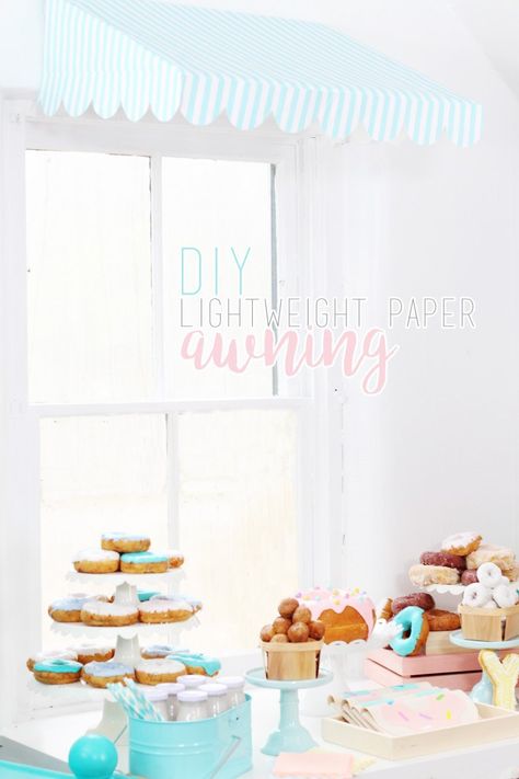 Lightweight and super versatile paper awning perfect for any party (and dang cheap too!) free pattern and video tutorial Diy Awning Party Decor, Diy Awning For Party, Giant Donut, Diy Awning, Diy Donuts, Party Starters, Donut Decorations, Spa Birthday Parties, Pamper Party