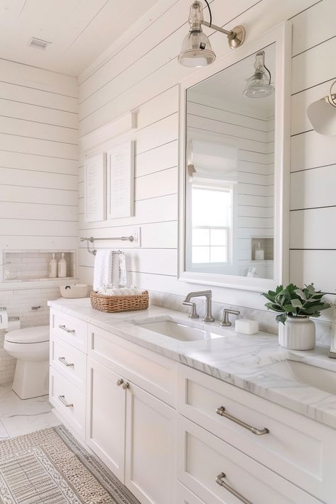 shiplap in bathroom over vanity Jack And Jill Bathroom Ideas, Built In Daybed, Jack N Jill Bathroom Ideas, Cedar Shingle Siding, Atlanta Homes And Lifestyles, Wood Mirrors, Apple Hill, Modern Bathroom Mirrors, Farmhouse Bathroom Design