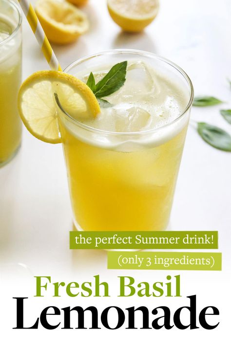 Basil Lemonade is going to be your favorite Summer drink! This recipe is naturally sweetened, and you only need 3 ingredients to make it. Perfect for parties, and it's vegan and paleo friendly. Basil Drinks, Homemade Peach Cobbler, The Chunky Chef, Basil Lemonade, Chunky Chef, Homemade Lemonade Recipes, Fun Summer Drinks, Peach Nectar, Lemonade Cocktail