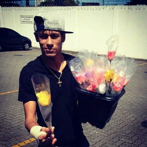 Neymar, A Man, Candy, Flowers