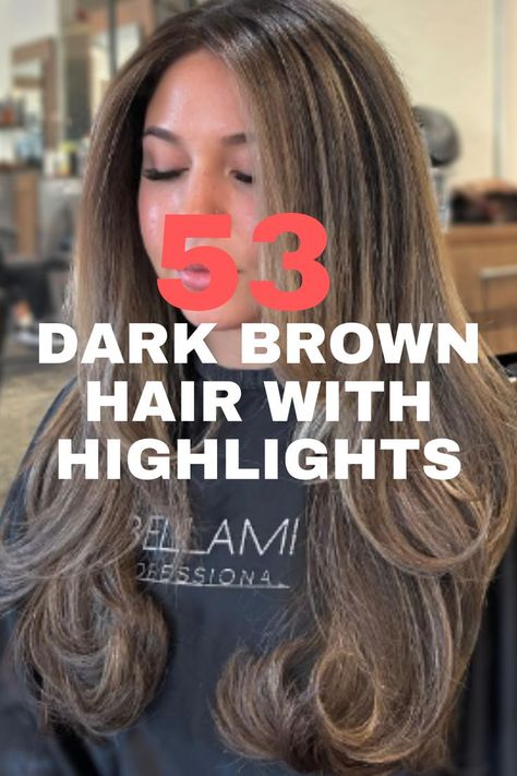 Long dark brown hairstyle with subtle blonde highlights and soft layered ends, styled for an elegant look. Beautiful Dark Brown Hair, Long Dark Brown Hair, Layered Ends, Soft Blonde Highlights, Subtle Blonde, Dark Brown Hair With Highlights, Rachel Miller, Subtle Blonde Highlights, Subtle Balayage