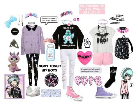 "poly pastel goth boys" by littlestarprince ❤ liked on Polyvore featuring EMILY THE STRANGE, Converse, Hot Topic, Topshop, Alex and Chloe and Sourpuss Pastel Goth Outfits Boy, Pastel Goth Male, Goth Boy Outfits, Yami Kawaii Outfit, Yami Kawaii Fashion, Pastel Alt, Neo Goth, Goth Ideas, Goth Male