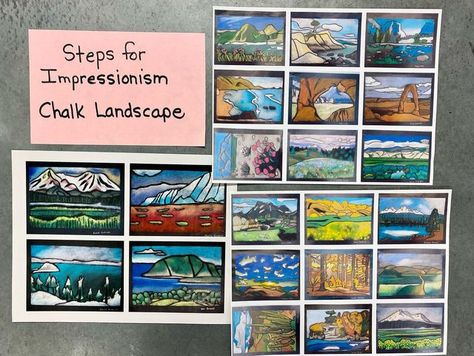 Landscape Art Projects Middle School, High School Landscape Art Project, Landscape Art Lessons, Post Impressionism Art, Linear Perspective, Middle School Projects, Art Exploration, School Drawing, 7th Grade Art